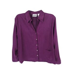 Chicos Design Blouse Womens Medium Size 1 Vintage Top Long Sleeve Faux Suede V